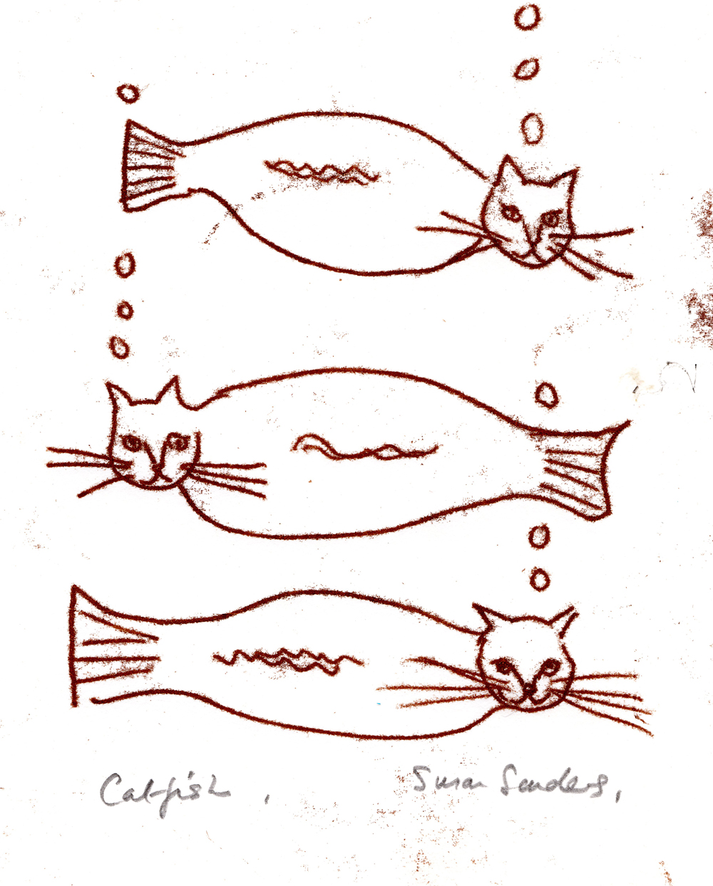 Catfish monoprint - by Susan Sanders